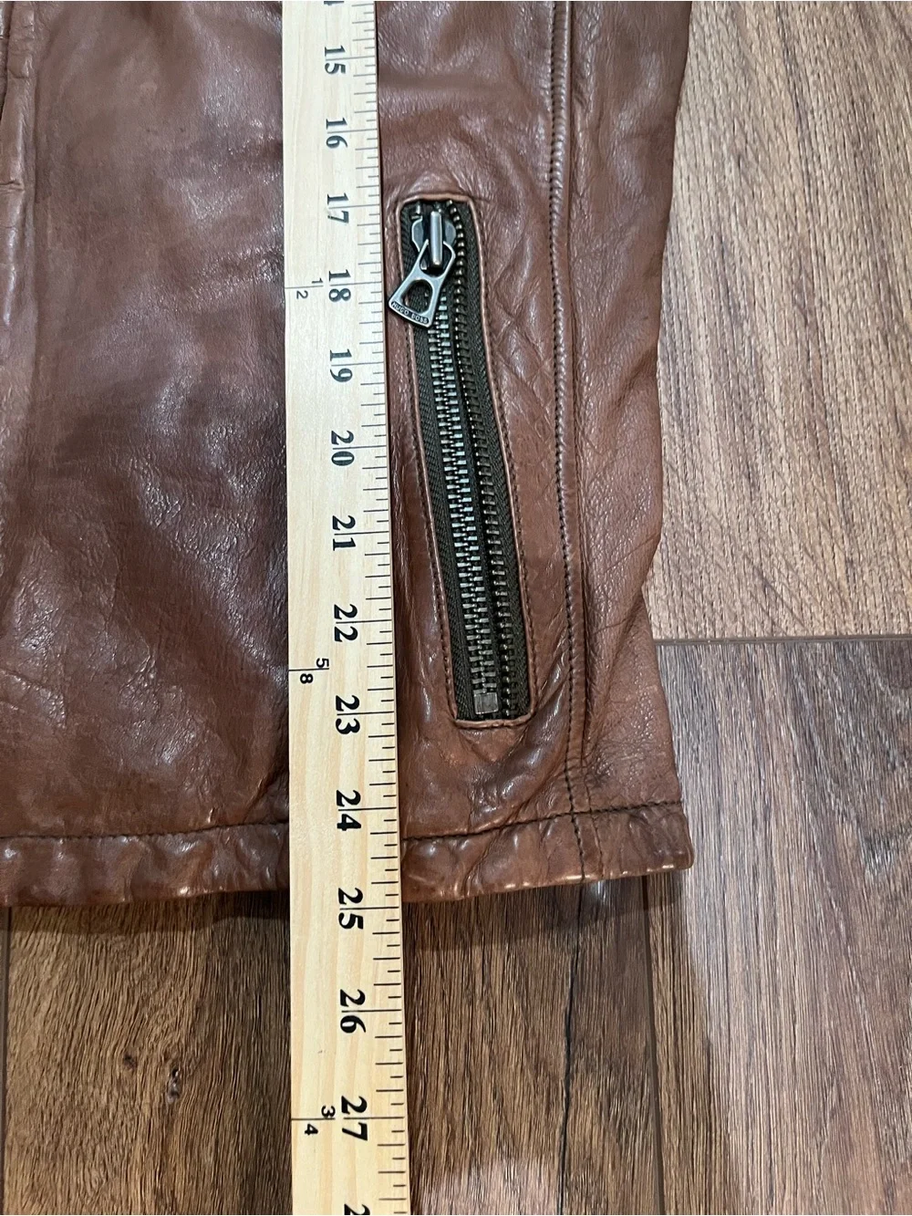 Hugo Boss Orange Julino Brown Leather Moto Jacket Mens 38R M Cafe Racer Full Zip